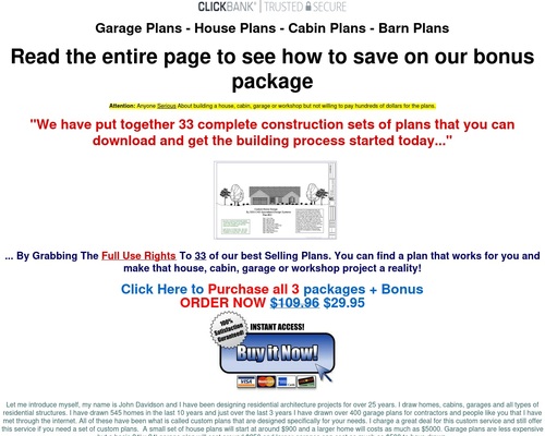 www.Hplans.us Garage, House, Cabin, Shed, Playhouse, Greenhouse & Barn Plans